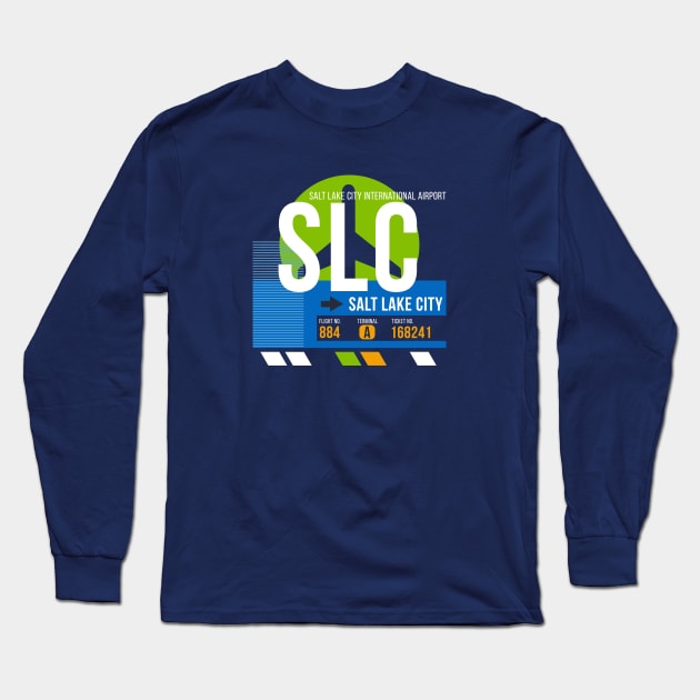 Salt Lake City (SLC) Airport // Retro Sunset Baggage Tag Long Sleeve T-Shirt by Now Boarding